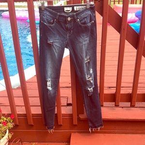 Dark wash distressed jeans